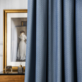 Scandinavian Basketweave Textured Haze Blue Velvet Blackout Curtains