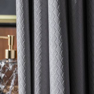 Scandinavian Basketweave Textured Morandi Grey Velvet Blackout Curtains 3