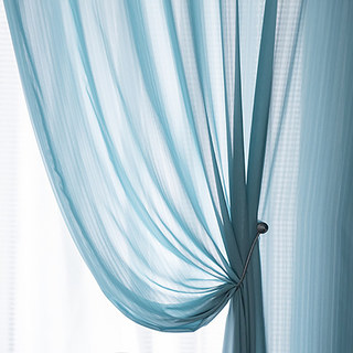 Sundance Textured Striped Blue Semi Sheer Curtain 2