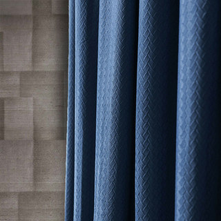 Scandinavian Basketweave Textured Navy Blue Velvet Blackout Curtains 1