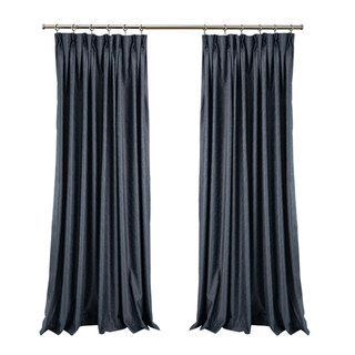 Metallic Fantasy Subtle Textured Striped Shimmering Midnight Navy Blue Curtain Drapes 3