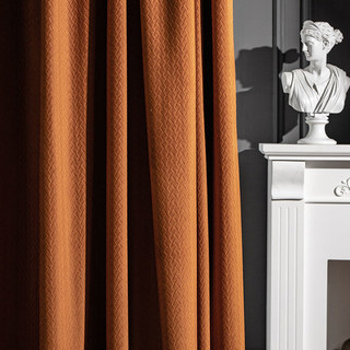 Scandinavian Basketweave Textured Caramel Terracotta Velvet Blackout Curtain Drapes
