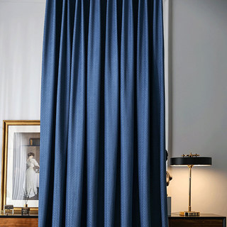 Scandinavian Basketweave Textured Navy Blue Velvet Blackout Curtains 3