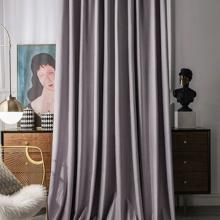 Scandinavian Basketweave Textured Pastel Purple Lavender Velvet Blackout Curtains 4