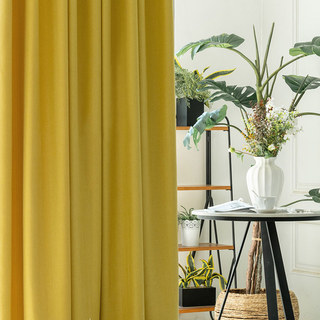 Simple Pleasures Prairie Grain Textured Striped Lemon Yellow Blackout Curtain Drapes