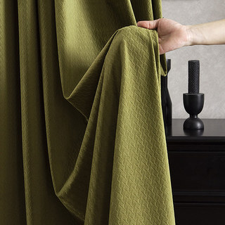 Scandinavian Basketweave Textured Olive Green Velvet Blackout Curtain Drapes 5