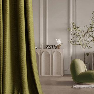Scandinavian Basketweave Textured Olive Green Velvet Blackout Curtain Drapes 4