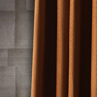 Scandinavian Basketweave Textured Caramel Terracotta Velvet Blackout Curtains 5