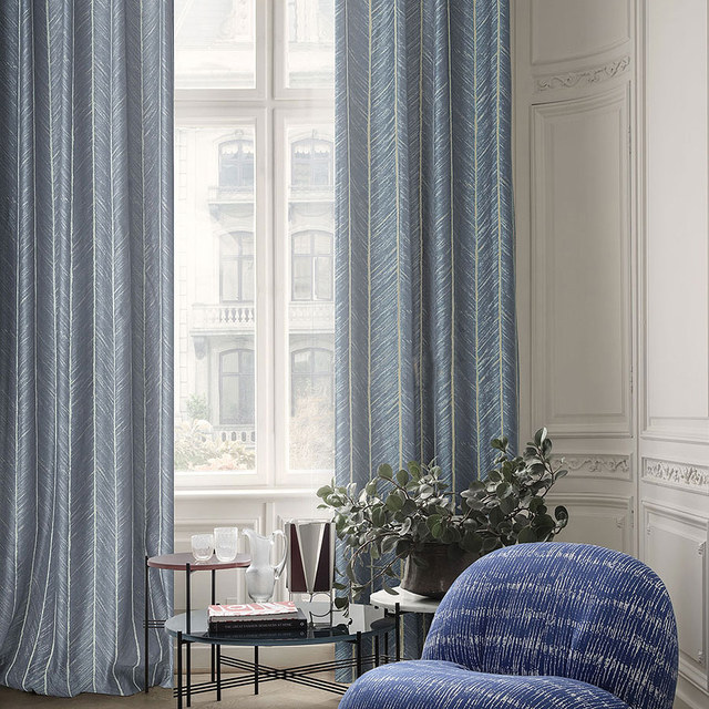 New Look Luxury Art Deco Herringbone Blue Gray Curtain 1