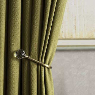Scandinavian Basketweave Textured Olive Green Velvet Blackout Curtain Drapes 1