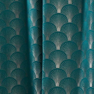 The Roaring Twenties Luxury Art Deco Shell Patterned Teal & Silver Curtain 5