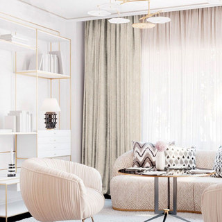 New Look Luxury Art Deco Herringbone Beige Cream Curtain 10