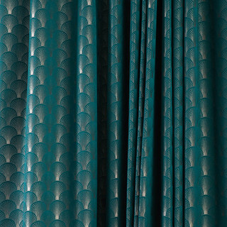 The Roaring Twenties Luxury Art Deco Shell Patterned Teal & Silver Curtain 3