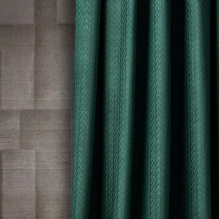 Scandinavian Basketweave Textured Dark Forest Green Velvet Blackout Curtains 2