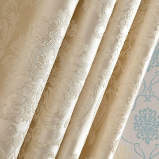 Demure Florals Damask Jacquard Gold Cream Curtain Drapes 6