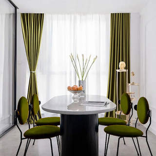 Scandinavian Basketweave Textured Olive Green Velvet Blackout Curtain Drapes 8