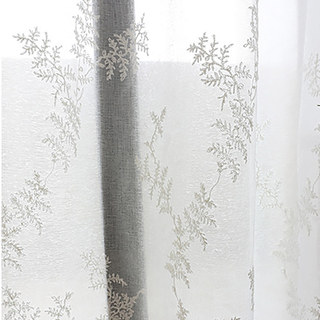 Frosted Pine White Embroidered Branches and Leaves Sheer Curtain 10