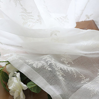 Frosted Pine White Embroidered Branches and Leaves Sheer Curtain 8