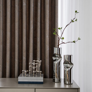 Oriental Fans Luxury Art Deco Jacquard Patterned Brown & Gray Curtain 2