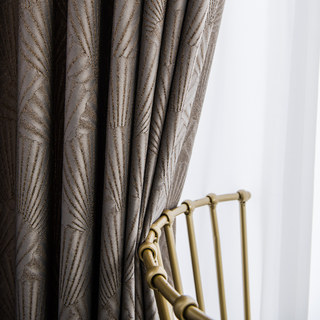Oriental Fans Luxury Art Deco Jacquard Patterned Brown & Gray Curtain 3
