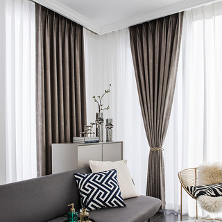 Oriental Fans Luxury Art Deco Jacquard Patterned Brown & Gray Curtain 6
