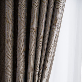 Oriental Fans Luxury Art Deco Jacquard Patterned Brown & Gray Curtain 10