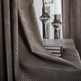 Oriental Fans Luxury Art Deco Jacquard Patterned Dark Charcoal Gray Curtain 8