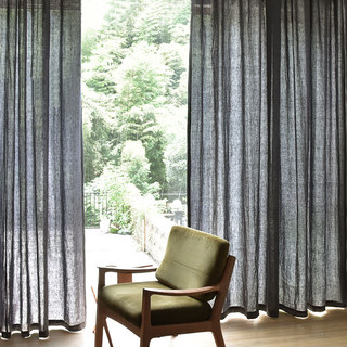 Provencal Style 100% Pure Flax Linen Dark Charcoal Gray Heavy Semi Sheer Curtain 4