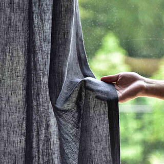 Provencal Style Pure Flax Dark Charcoal Gray Heavy Sheer Linen Curtain