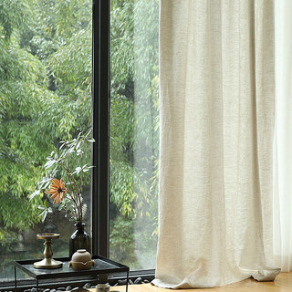 Provencal Style Pure Flax Linen Oatmeal Heavy Semi Sheer Curtain 2
