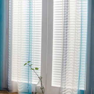 Sea Breeze Cocktail Rock Gray & Beach Blue Striped Ombre Sheer Curtain