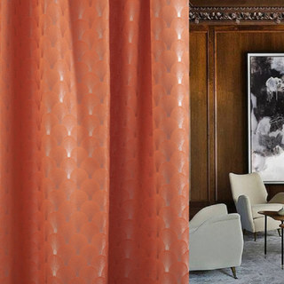 The Roaring Twenties Luxury Art Deco Shell Patterned Orange & Silver Curtain Drapes 7