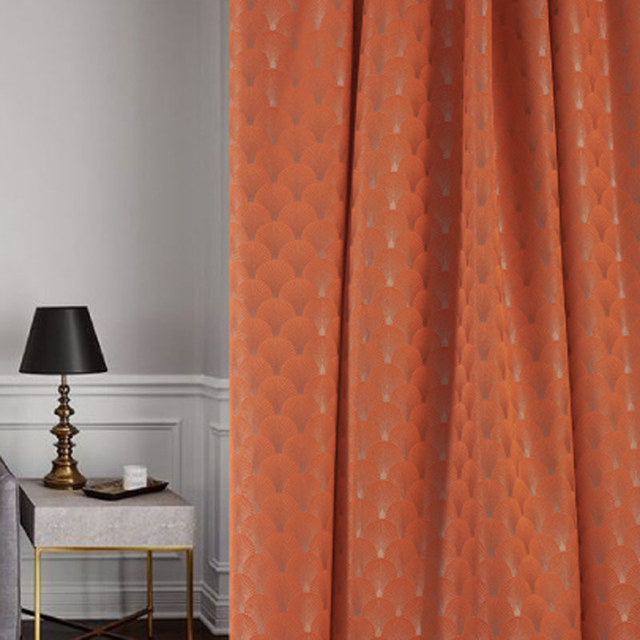 The Roaring Twenties Luxury Art Deco Shell Patterned Orange & Silver Curtain Drapes 1