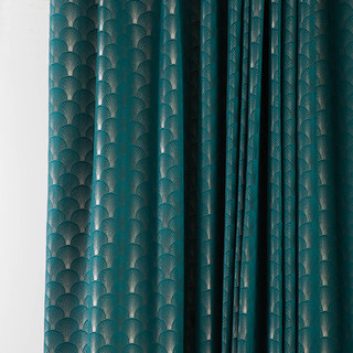 The Roaring Twenties Luxury Art Deco Shell Patterned Teal & Silver Curtain 7