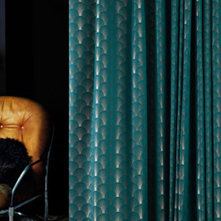 The Roaring Twenties Luxury Art Deco Shell Patterned Teal & Silver Geometric Curtain 3