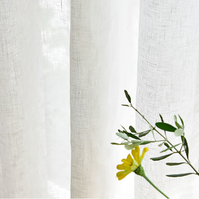 Zen Garden Pure Flax Linen Ivory White Sheer Curtain 1