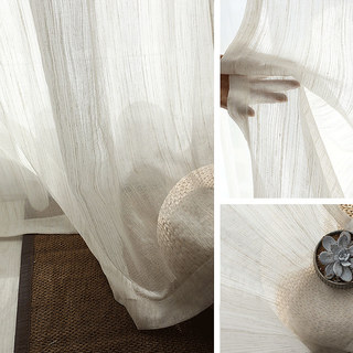 Dreamer Oatmeal Cotton Linen Blend Striped Sheer Curtains