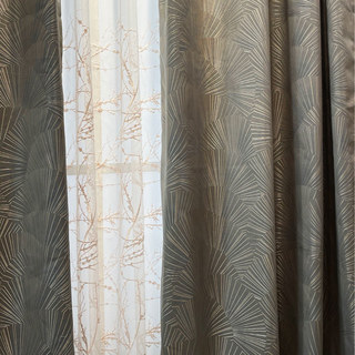 Ginkgo Leaves Luxury Art Deco Patterned Champagne Gray Gold Curtain Drapes 3