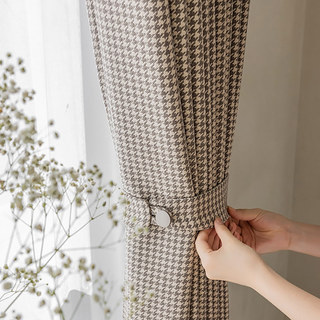Houndstooth Patterned Brown Beige Blackout Curtain 5