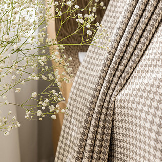 Houndstooth Patterned Brown Beige Blackout Curtain 2