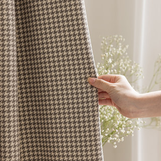 Houndstooth Patterned Brown Beige Blackout Curtain 6