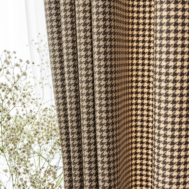 Houndstooth Patterned Taupe Blackout Curtain 1