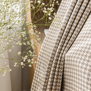 Houndstooth Patterned Taupe Blackout Curtain 2