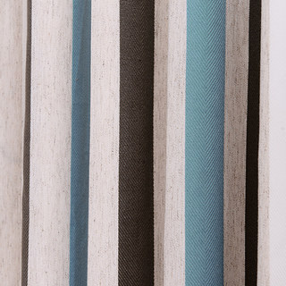 Riviera Turquoise Blue Brown and White Bold Striped Cotton Blend Curtain