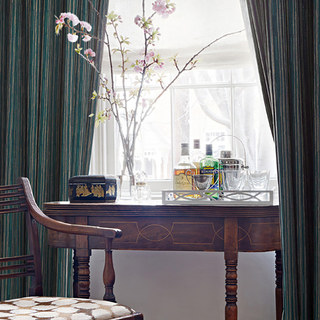 Sunbeam Glistening Subtle Textured Striped Teal and Gold Blackout Curtain Drapes