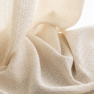 Woven Knit Cotton Blend Diamond Patterned Cream Heavy Semi Sheer Curtain 3