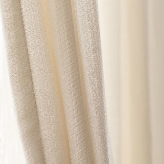 Woven Knit Cotton Blend Diamond Patterned Cream Heavy Semi Sheer Curtain 2
