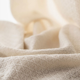 Woven Knit Cotton Blend Diamond Patterned Cream Heavy Semi Sheer Curtain 5