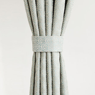 Art Deco Geometric Arrow Patterned Mint and Cream Chenille Blackout Curtain Drapes 5