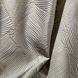 Banana Leaves Luxury 3D Jacquard Silver Gray Curtain with Gold Details 6